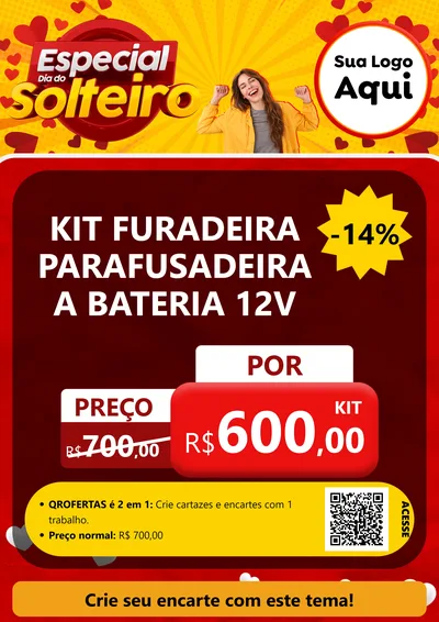 Modelo de Cartaz para Cartaz A4 Vertical com o tema Especial Dia do Solteiro para Maquinas e Ferramentas