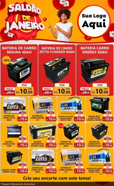 Modelo de Encarte para Encarte Grande com o tema Saldão de Janeiro para Baterias Elétricas