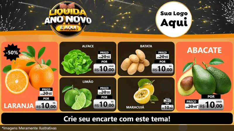 Modelo de TV para TV Horizontal com o tema Liquida Ano Novo É Aqui! para Hortifrúti