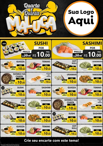 Modelo de Encarte para Encarte A4 Vertical com o tema Quarta e Quinta Maluca para Comida japonesa