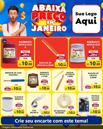 Modelo de Rede Social para Feed Instagram com o tema Abaixa Preço em Janeiro para Armarinho e Aviamentos