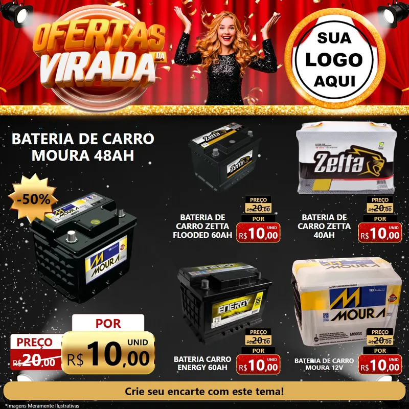 Modelo de Rede Social para Feed Facebook com o tema Ofertas da Virada para Baterias Elétricas