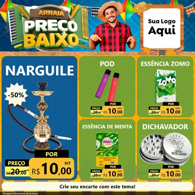 Modelo de Rede Social para Feed Facebook com o tema Arraiá de Preço Baixo - Junina para Tabacaria