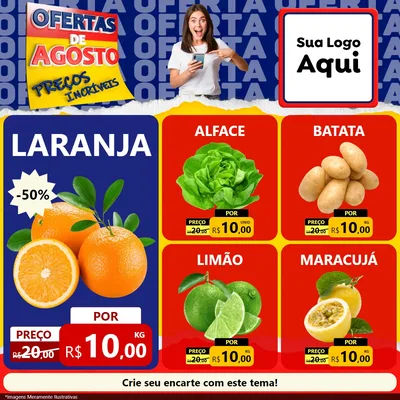 Modelo de Rede Social para Feed Facebook com o tema Ofertas de Agosto - Preços Incríveis para Hortifrúti