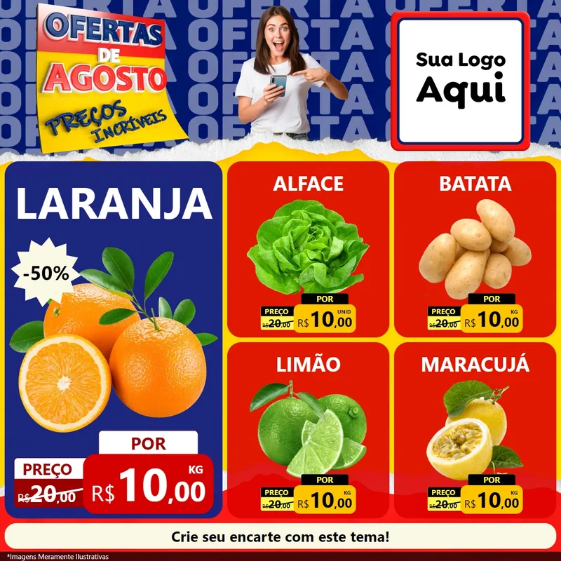 Modelo de Rede Social para Feed Facebook com o tema Ofertas de Agosto - Preços Incríveis para Hortifrúti