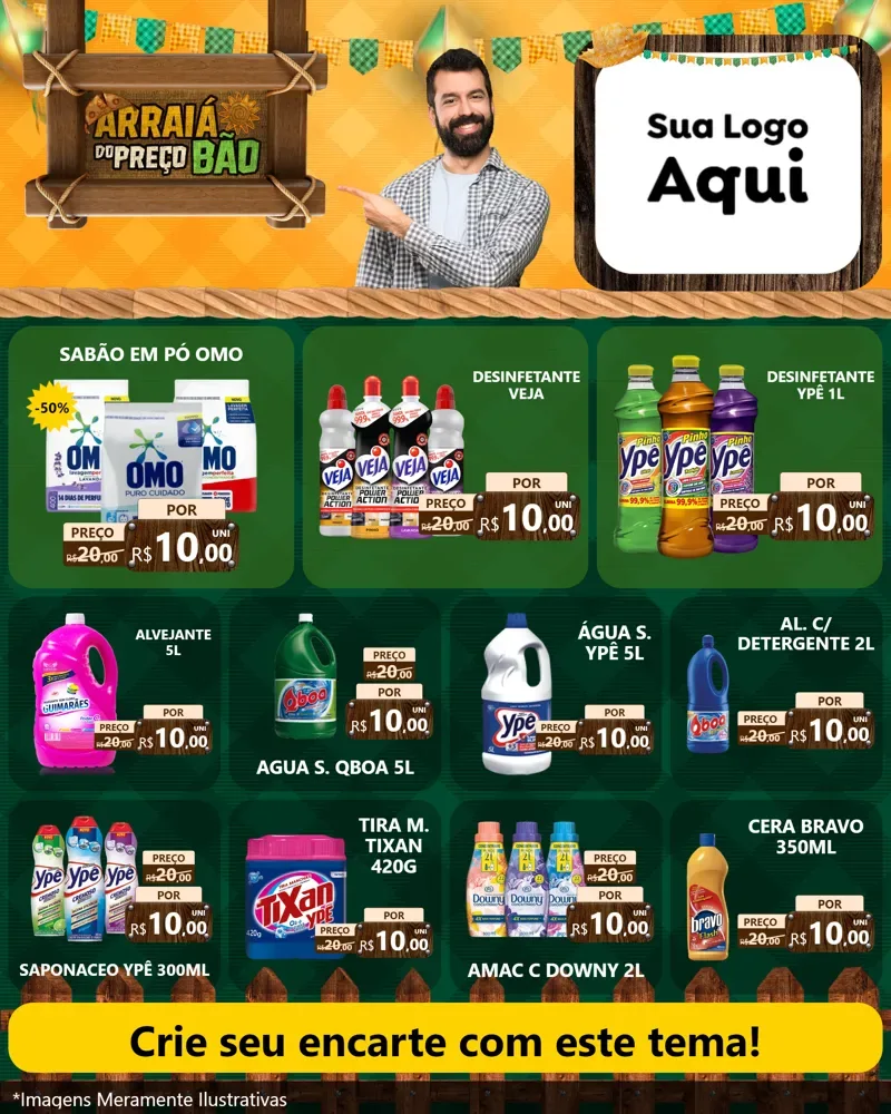 Modelo de Rede Social para Feed Instagram com o tema Arraiá do preço bão para Produtos de Limpeza