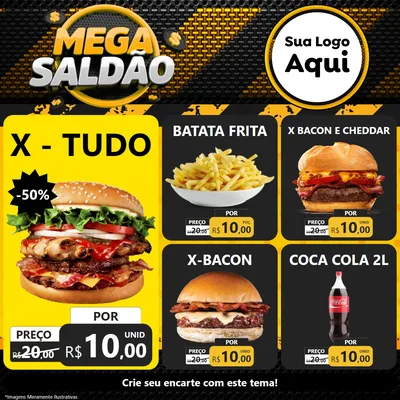 Modelo de Rede Social para Feed Facebook com o tema Mega Saldão para Hamburgueria