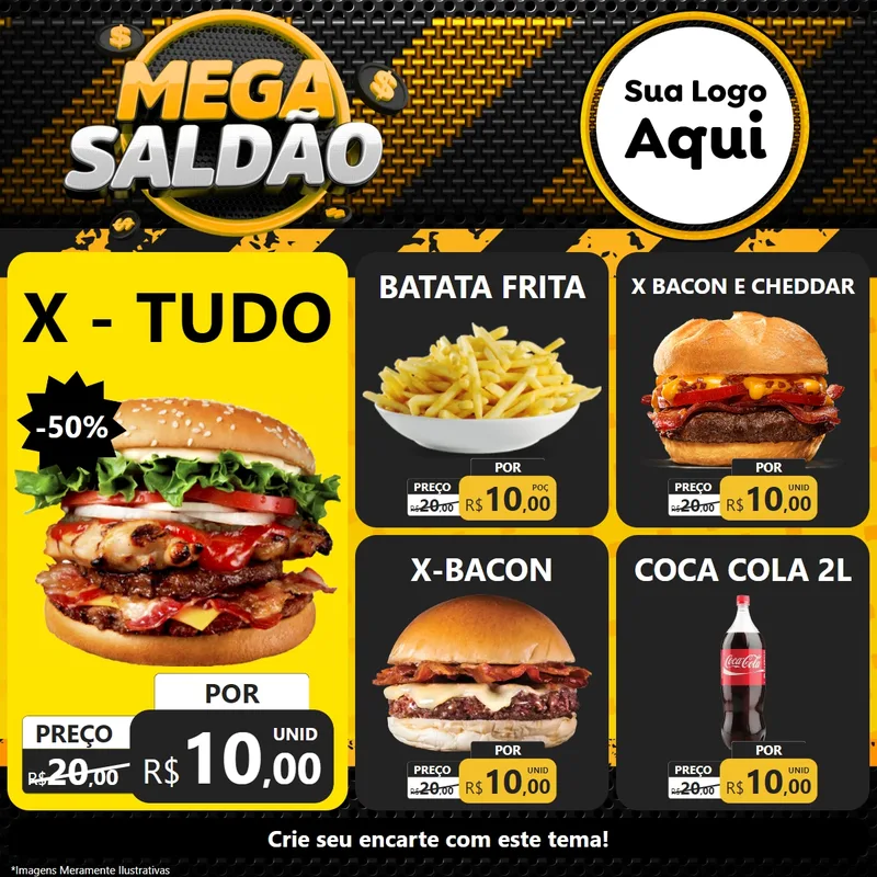 Modelo de Rede Social para Feed Facebook com o tema Mega Saldão para Hamburgueria