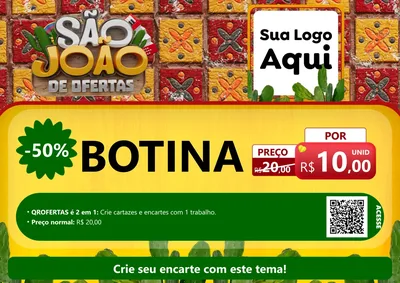 Modelo de Cartaz para Cartaz A4 Horizontal com o tema São João de Muitas Ofertas - Junina para Agropecuária