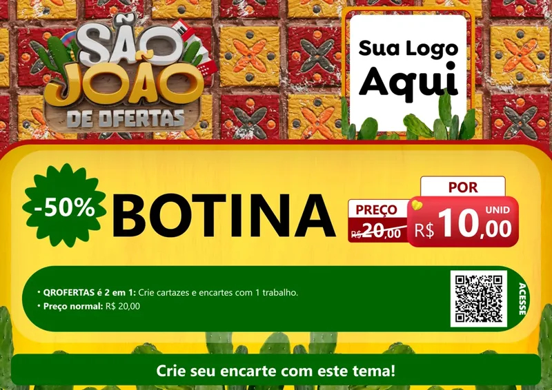 Modelo de Cartaz para Cartaz A4 Horizontal com o tema São João de Muitas Ofertas - Junina para Agropecuária