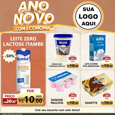 Modelo de Rede Social para Feed Facebook com o tema Ano Novo Com Economia para Frios e Laticínios