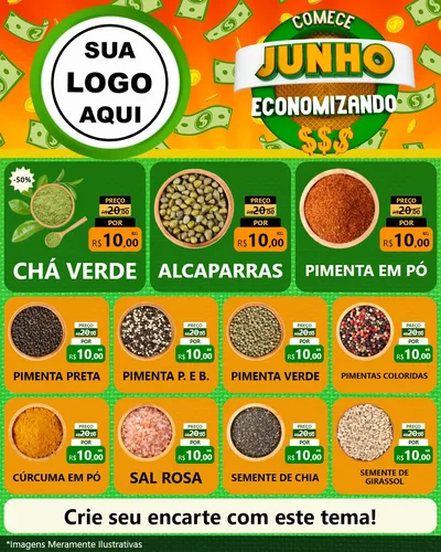 Modelo de Rede Social para Feed Instagram com o tema Comece Junho Economizando para Produtos Naturais