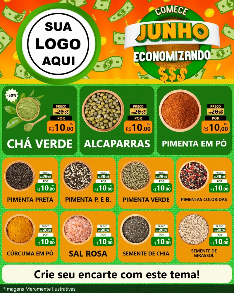 Modelo de Rede Social para Feed Instagram com o tema Comece Junho Economizando para Produtos Naturais