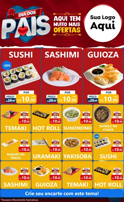 Modelo de Encarte para Encarte Grande com o tema Dia dos Pais para Comida japonesa