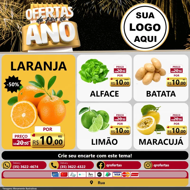 Modelo de Rede Social para Feed Facebook com o tema Ofertas de Fim de Ano para Hortifrúti