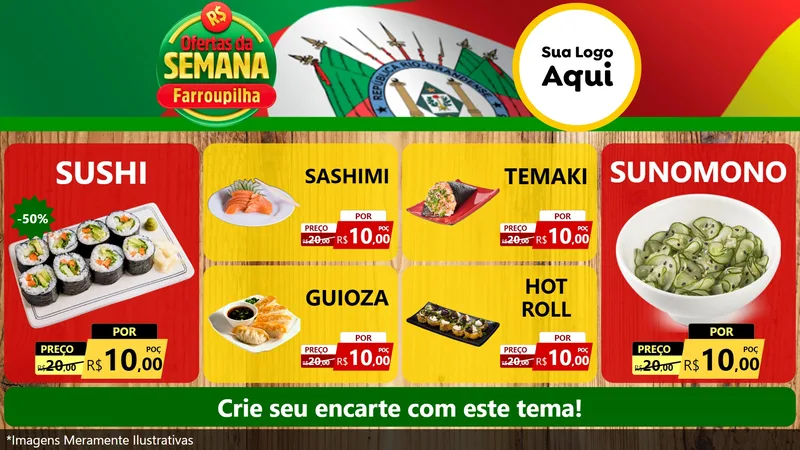 Modelo de TV para TV Horizontal com o tema Ofertas da Semana Farroupilha para Comida japonesa