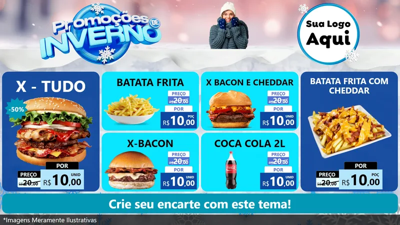Modelo de TV para TV Horizontal com o tema Promoções de Inverno para Hamburgueria