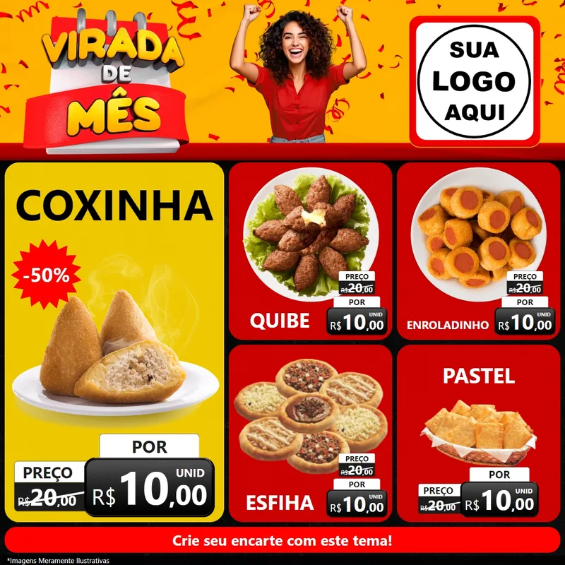 Modelo de Rede Social para Feed Facebook com o tema Virada de Mês para Salgadaria