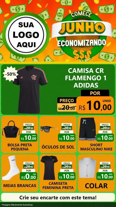 Modelo de Rede Social para Stories com o tema Comece Junho Economizando para Roupas e acessórios