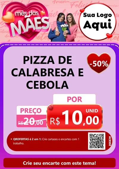 Modelo de Cartaz para Cartaz A4 Vertical com o tema Mês Das Mães para Pizzaria