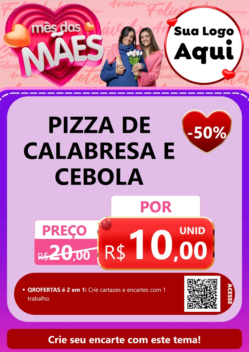 Modelo de Cartaz para Cartaz A4 Vertical com o tema Mês Das Mães para Pizzaria