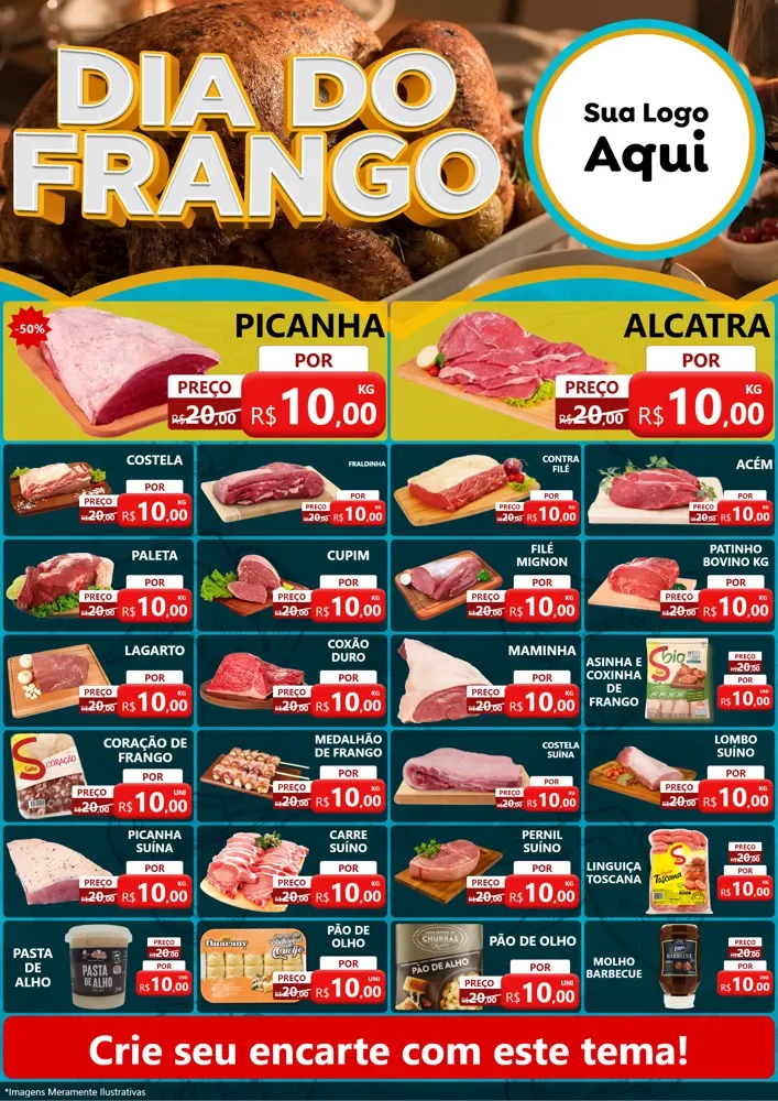 Modelo de Encarte para Encarte A4 Vertical com o tema Dia Do Frango para Açougue