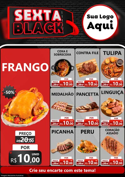 Modelo de Encarte para Encarte A4 Vertical com o tema Sexta Black para Assados