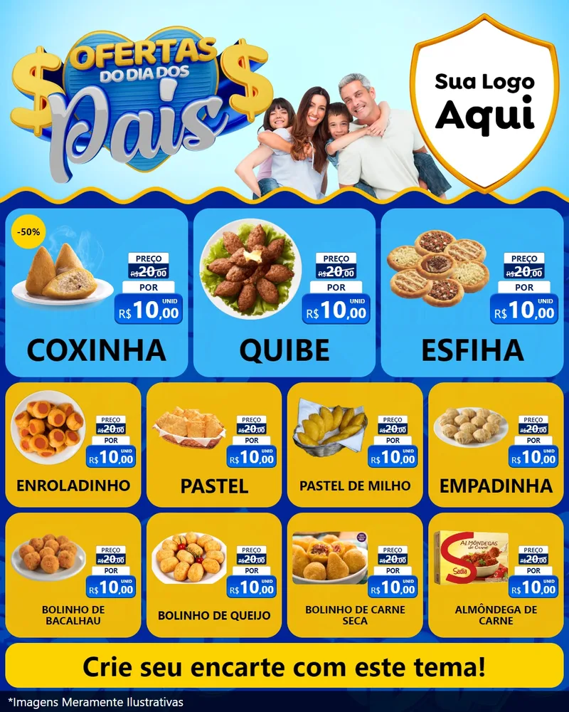 Modelo de Rede Social para Feed Instagram com o tema Ofertas do Dia dos Pais para Salgadaria