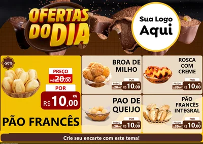 Modelo de Encarte para Encarte A4 Horizontal com o tema Ofertas do Dia para Padaria