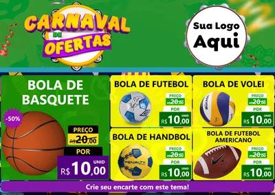 Modelo de Encarte para Encarte A4 Horizontal com o tema Carnaval de Ofertas para Artigos Esportivos