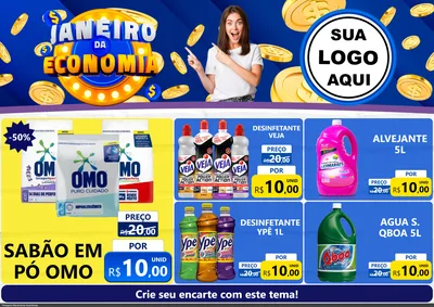 Modelo de Encarte para Encarte A4 Horizontal com o tema Janeiro da Economia para Produtos de Limpeza