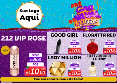 Modelo de Encarte para Encarte A4 Horizontal com o tema Pré Carnaval de Ofertas para Perfumes