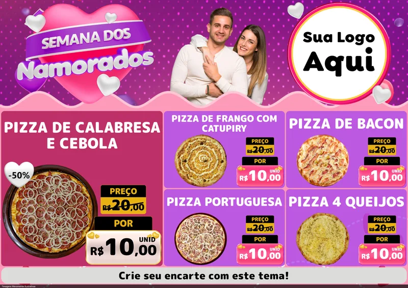 Modelo de Encarte para Encarte A4 Horizontal com o tema Semana dos Namorados para Pizzaria