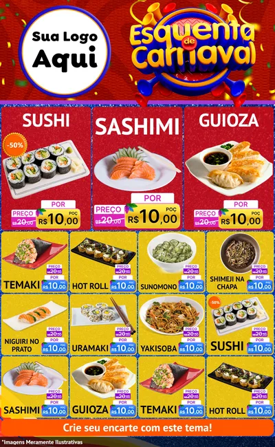 Modelo de Encarte para Encarte Grande com o tema Esquenta de Carnaval para Comida japonesa