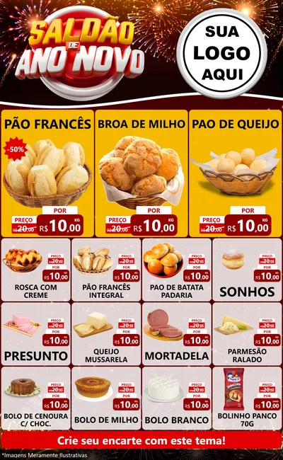 Modelo de Encarte para Encarte Grande com o tema Saldão de Ano Novo para Padaria