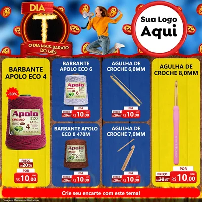 Modelo de Rede Social para Feed Facebook com o tema Dia T - O Dia Mais Barato Do Mês para Armarinho e Aviamentos