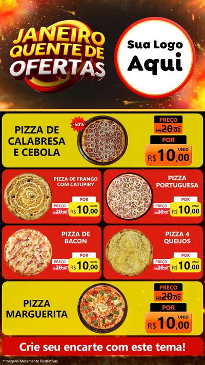 Modelo de TV para TV Vertical com o tema Janeiro Quente de Ofertas para Pizzaria