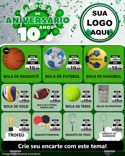 Modelo de Rede Social para Feed Instagram com o tema Promoção de Aniversário - 10 Anos para Artigos Esportivos