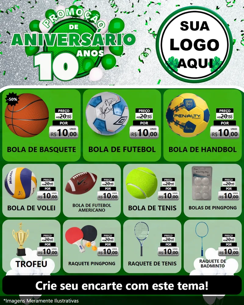 Modelo de Rede Social para Feed Instagram com o tema Promoção de Aniversário - 10 Anos para Artigos Esportivos