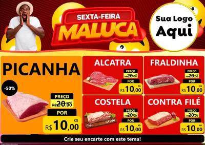 Modelo de Encarte para Encarte A4 Horizontal com o tema Sexta-feira Maluca para Açougue