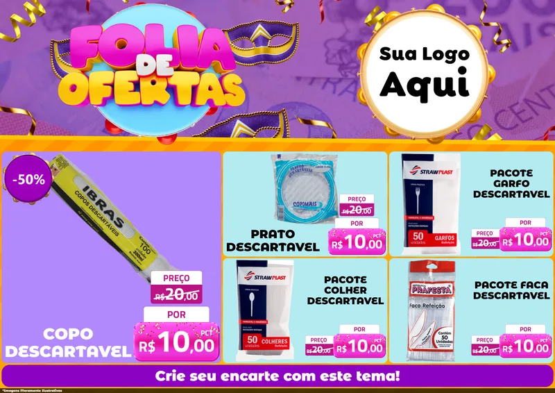 Modelo de Encarte para Encarte A4 Horizontal com o tema Folia de Ofertas para Embalagens