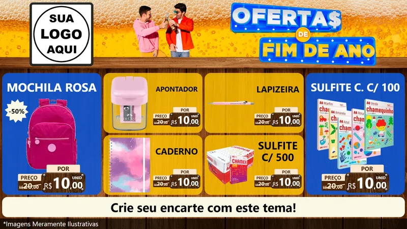 Modelo de TV para TV Horizontal com o tema Ofertas de Fim de Ano para Papelaria