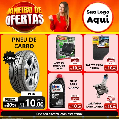 Modelo de Rede Social para Feed Facebook com o tema Janeiro de Ofertas para Auto peças