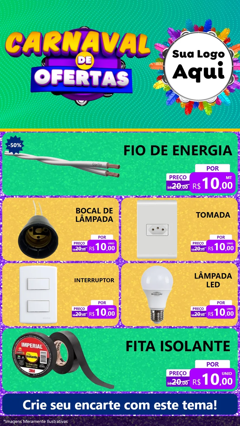 Modelo de TV para TV Vertical com o tema Carnaval de Ofertas para Materiais Elétricos