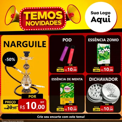 Modelo de Rede Social para Feed Facebook com o tema Temos Novidades para Tabacaria
