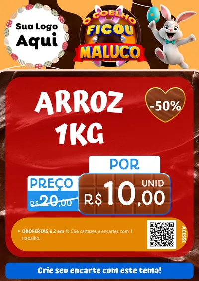 Modelo de Cartaz para Cartaz A4 Vertical com o tema O Coelho Ficou Maluco - Páscoa para Supermercado