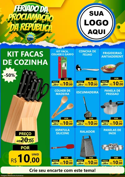 Modelo de Encarte para Encarte A4 Vertical com o tema Feriado da Proclamação da República para Utilidades Domésticas