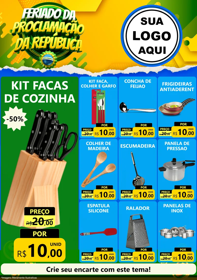 Modelo de Encarte para Encarte A4 Vertical com o tema Feriado da Proclamação da República para Utilidades Domésticas