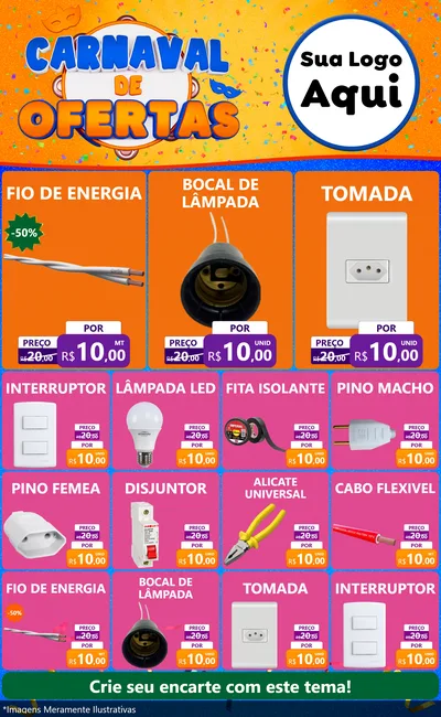 Modelo de Encarte para Encarte Grande com o tema Carnaval de Ofertas para Materiais Elétricos