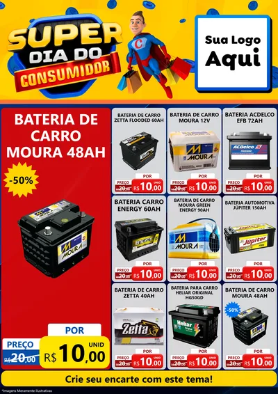 Modelo de Encarte para Encarte A4 Vertical com o tema Super Dia do Consumidor para Baterias Elétricas